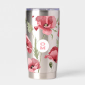 ワイルドフラワーモノグラムピンク大きなポピーロマンチック 保温保冷タンブラー (正面)