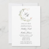 ワイルドフラワーモノグラムモダンリース1日遠くに 招待状 (正面)