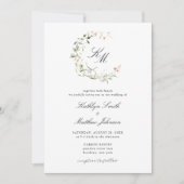 ワイルドフラワーモノグラムリースモダン庭園の結婚式 招待状 (正面)