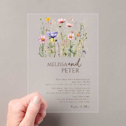 ワイルドフラワーモノグラム結婚ズ アクリル招待状 (インサイチュ (ポータブル))