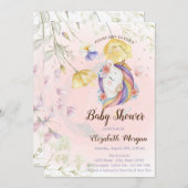 ワイルドフラワーユニコーン蝶スターベイビーシャワー 招待状 (正面/裏面)