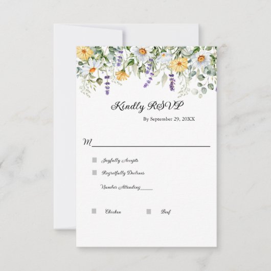 ワイルドフラワーユーカリ緑のエレガントな結婚式 出欠カード (正面)