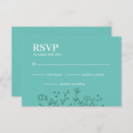 ワイルドフラワーライトグリーン結婚式RSVPカード サンキューカード