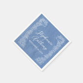 ワイルドフラワーライトブルー縁ど白結婚鳥の スタンダードカクテルナプキン (角)