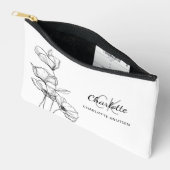 ワイルドフラワーラインアートシンプルモノグラム名 アクセサリーポーチ (見開き)