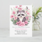ワイルドフラワーラクーンピンクアドベンチャーガールベビーシャワー 招待状 (スタンド正面)