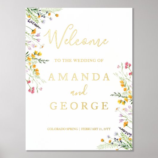 ワイルドフラワーラグジュアリーウェディングサイン 箔ポスター (正面)