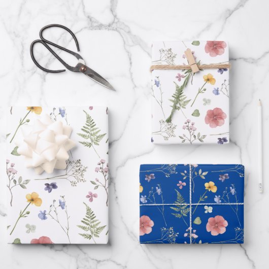 ワイルドフラワーラッピング紙フラットシートセット3 ラッピングペーパーシート (正面)