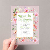 ワイルドフラワーラブが開花ピンクブライダルシャワー アクリル招待状 (インサイチュ (ポータブル))