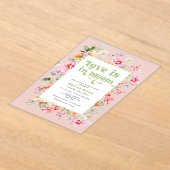ワイルドフラワーラブが開花ピンクブライダルシャワー アクリル招待状 (レイダウン)