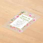 ワイルドフラワーラブイン開花ガーデンブライダルシャワー アクリル招待状 (レイダウン)