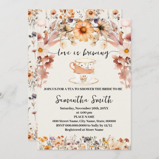 ワイルドフラワーラブズブルーイングティーシャワー招待状 シーズンカード (正面/裏面)