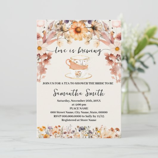 ワイルドフラワーラブズブルーイングティーシャワー招待状 シーズンカード (スタンド正面)