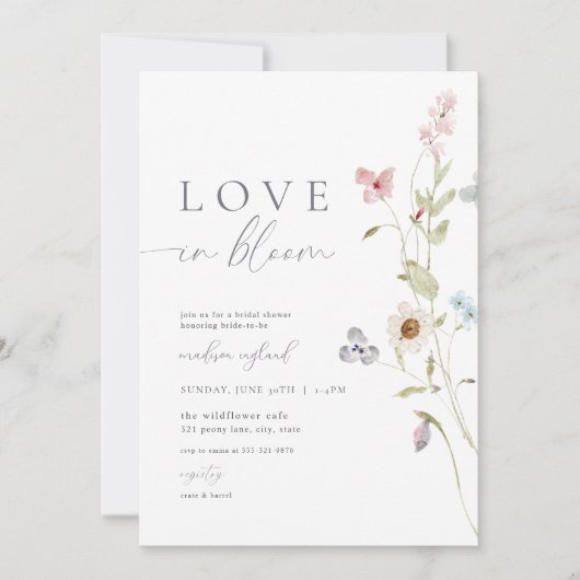 ワイルドフラワーラブ開花ブライダルシャワー招待 招待状 (正面)