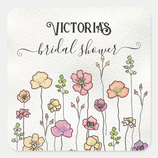 ワイルドフラワーラブ開花ブライダルシャワー スクエアシール (正面)
