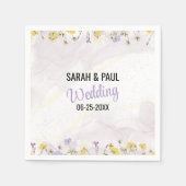 ワイルドフラワーラベンダーとイエロー結婚フローラ スタンダードカクテルナプキン (正面)