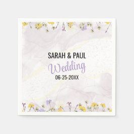 ワイルドフラワーラベンダーとイエロー結婚フローラ スタンダードカクテルナプキン