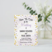 ワイルドフラワーラベンダーとイエロー結婚フローラ セーブザデート (スタンド正面)