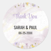 ワイルドフラワーラベンダーとイエロー結婚フローラ ラウンドシール (正面)