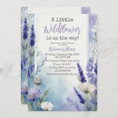 ワイルドフラワーラベンダーブルーフローラベビーシャワー 招待状 (正面/裏面)