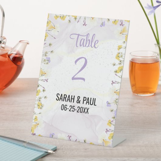 ワイルドフラワーラベンダー結婚とヤローのテーブル番号 台座サイン (インサイチュ)
