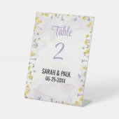 ワイルドフラワーラベンダー結婚とヤローのテーブル番号 台座サイン (正面)