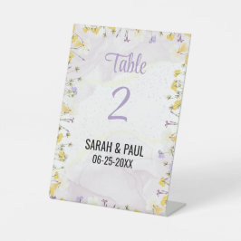 ワイルドフラワーラベンダー結婚とヤローのテーブル番号 台座サイン