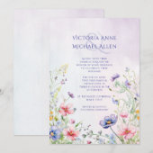 ワイルドフラワーラベンダー結婚ズ 招待状 (正面/裏面)