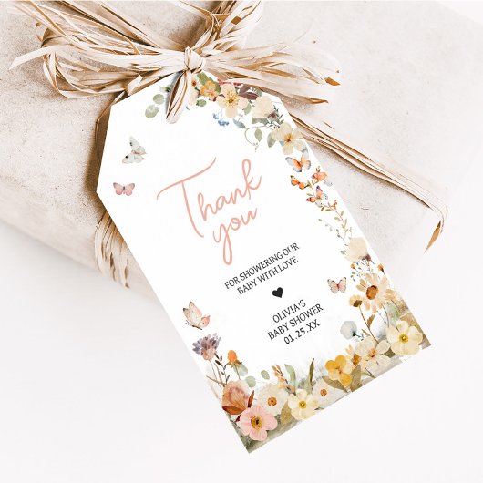 ワイルドフラワーリトルバタフライベビーシャワーメッセージカード ギフトタグ