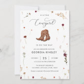 ワイルドフラワーリトル女性のカーボーイウェスタンガールベビーシャワー 招待状 (正面)