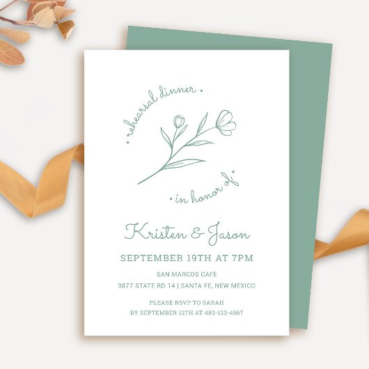 ワイルドフラワーリハーサルディナー招待状インSage 招待状
