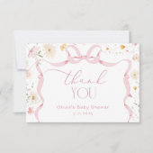 ワイルドフラワーリボン弓フレームベビシャワーありがとう サンキューカード (正面)