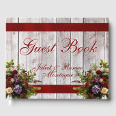 ワイルドフラワーリボン&ハート結婚ズ – 赤 ゲストブック (正面)