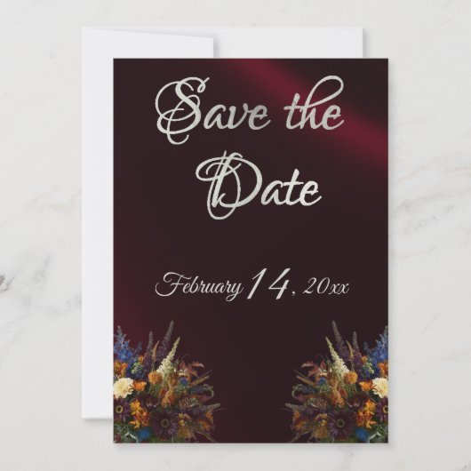 ワイルドフラワーリボン&フォト – Burgundy セーブザデート (正面)