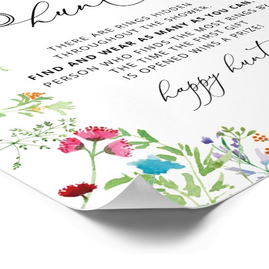 ワイルドフラワーリングや輪狩りブライダルシャワーゲームサイン ポスター (角)