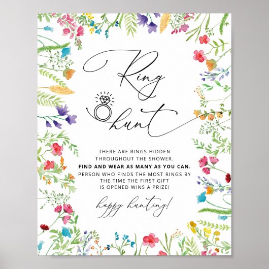 ワイルドフラワーリングや輪狩りブライダルシャワーゲームサイン ポスター (正面)