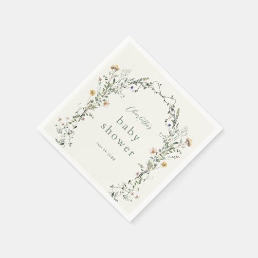 ワイルドフラワーリースの春のベビーシャワー スタンダードカクテルナプキン (角)