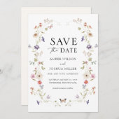 ワイルドフラワーリースの結婚式お知らせカード 招待状 (正面/裏面)