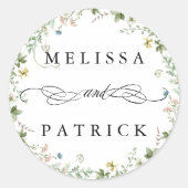 ワイルドフラワーリースエレガントな結婚式 ラウンドシール (正面)