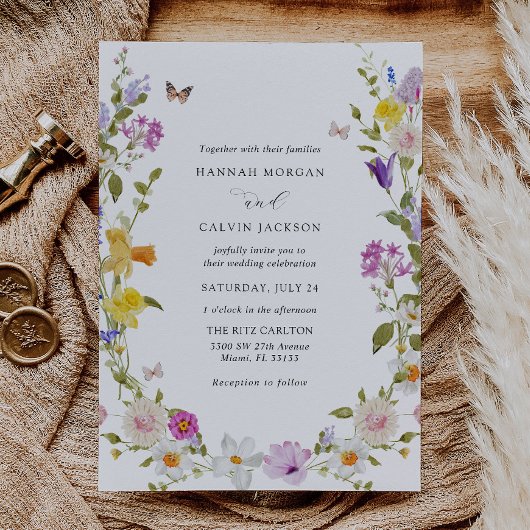 ワイルドフラワーリースエレガント庭園の結婚式 招待状