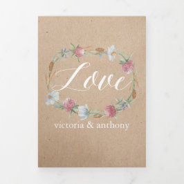 ワイルドフラワーリースオンクラフトカントリーウェディングスイート 三つ折り招待状