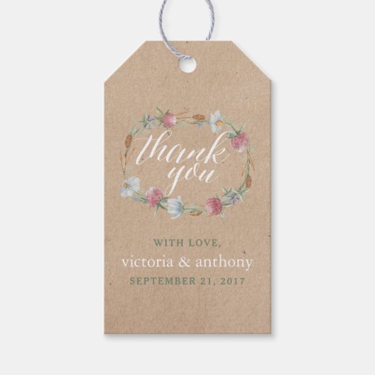 ワイルドフラワーリースオンクラフトカントリーウェディング ギフトタグ (正面)