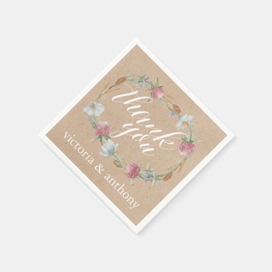 ワイルドフラワーリースオンクラフトカントリーウェディング スタンダードカクテルナプキン (角)