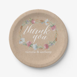 ワイルドフラワーリースオンクラフトカントリーウェディング ペーパープレート