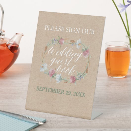 ワイルドフラワーリースオンクラフトカントリーウェディング 台座サイン (インサイチュ)