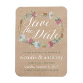 ワイルドフラワーリースオンクラフトカントリー日付を保存 マグネット (縦)