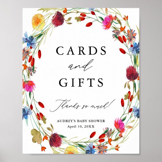 ワイルドフラワーリースカードとギフトシャワーディスプレイ ポスター (正面)