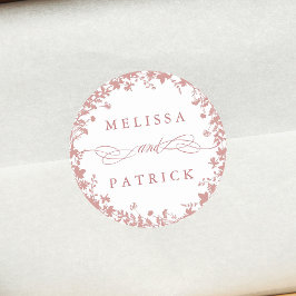 ワイルドフラワーリースシルエット結婚ズダスティピンク ラウンドシール