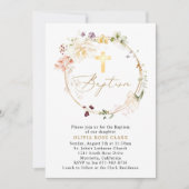 ワイルドフラワーリースバプテスマ《キリスト教》洗礼式や命名式金ゴールドフレーム 招待状 (正面)