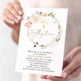 ワイルドフラワーリースバプテスマ《キリスト教》洗礼式や命名式金ゴールドフレーム 招待状